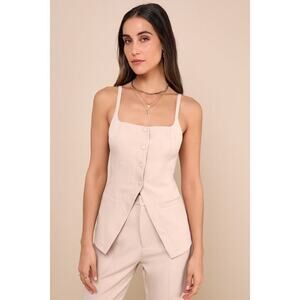Lulus Chic Muse Beige Button-front Cami Vest Top - Size M